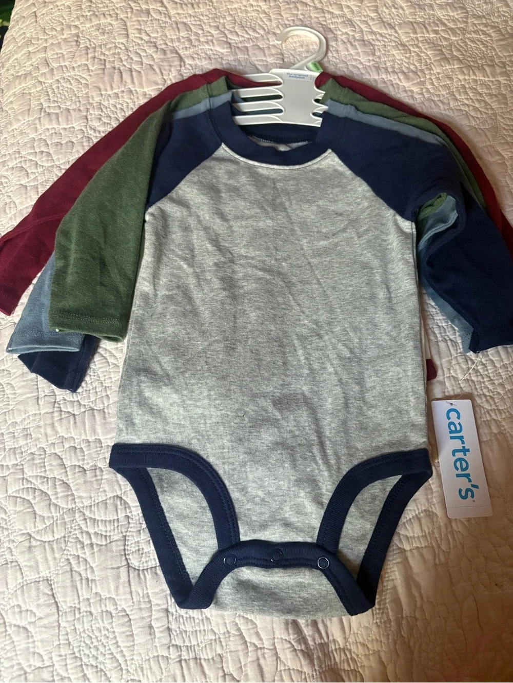 Carter's Gray Bodysuit with Navy Trim Raglan Sleeves